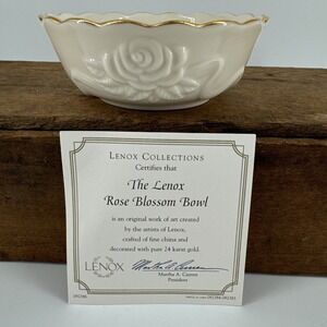 Bowl Lenox Rose Blossom w/Box w/Scalloped 24‎ Karat Gold Rim w/Certificate 4.5"